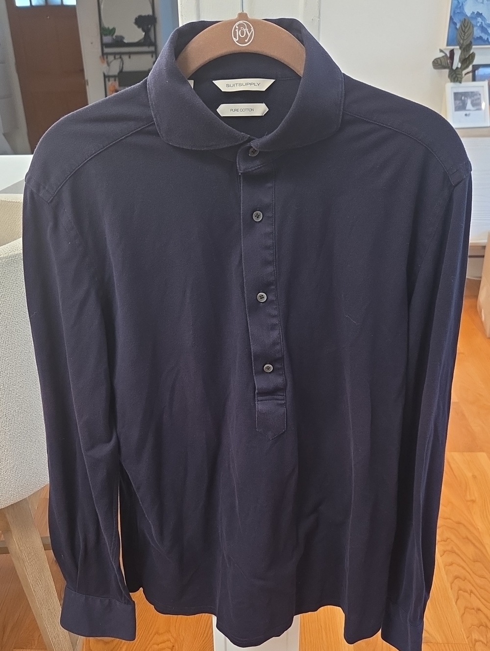 Suitsupply Men's Dark Navy Extra Slim Fit Long-Sleeve Polo Shirt Collar (15.5)